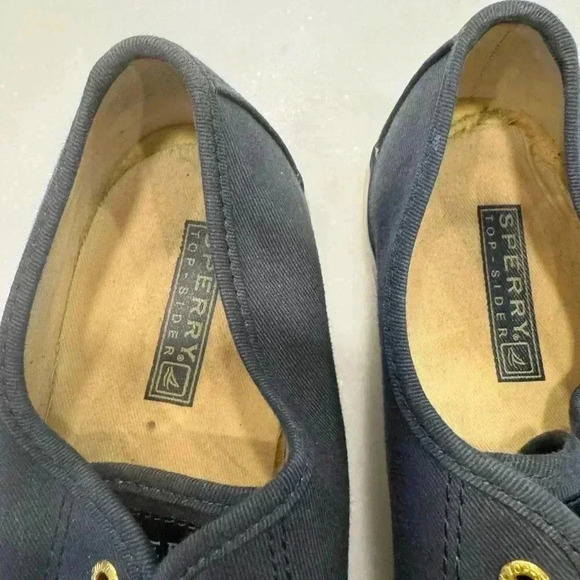 Sperry canvas slip on sneakers gray with leather laces size 7.5 - Picture 3 of 9